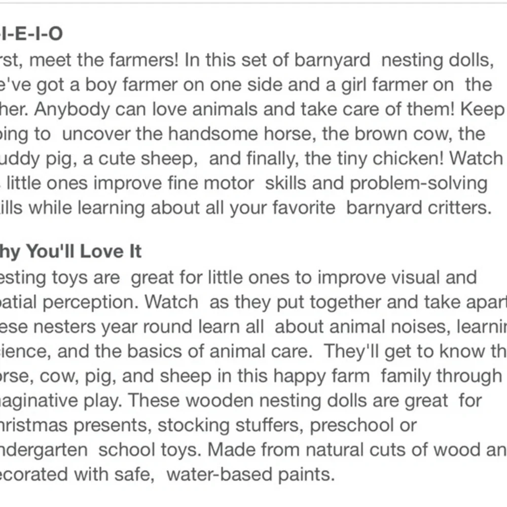 Imagination 11 pieces natural wood barnyard nesting dolls